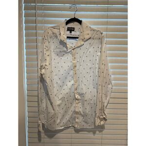 Express 1MX Mens XXL White Navy Floral Sprig Stretch Cotton Button Down Shirt